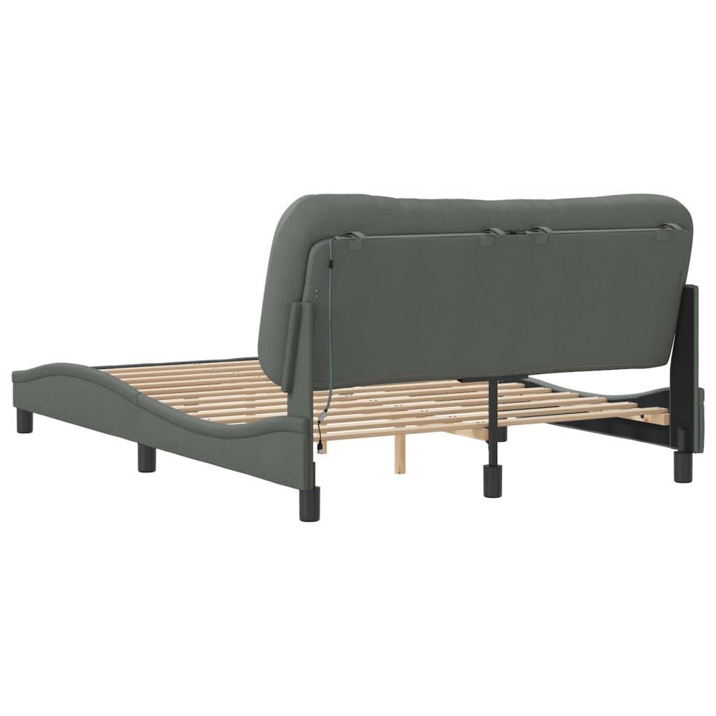 Bed Frame with LED without Mattress Dark Grey 137x187 cm Double Fabric Price