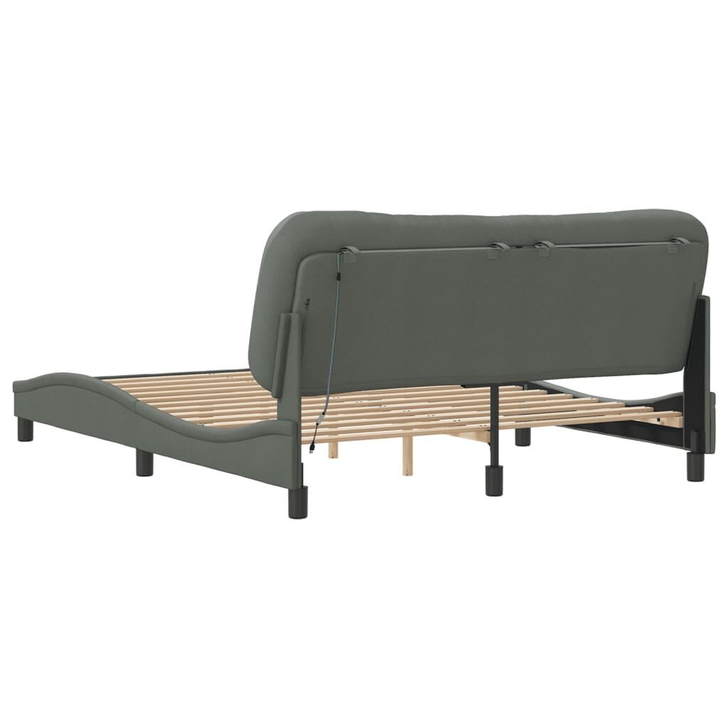 Bed Frame with LED without Mattress Dark Grey 152x203 cm Queen Fabric Price