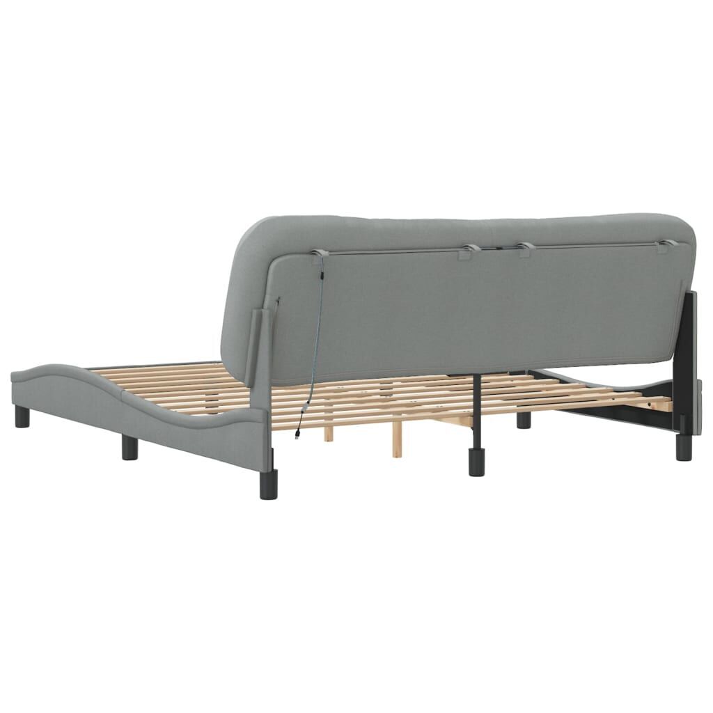 Bed Frame with LED without Mattress Dark Grey 183x203 cm King Fabric Price