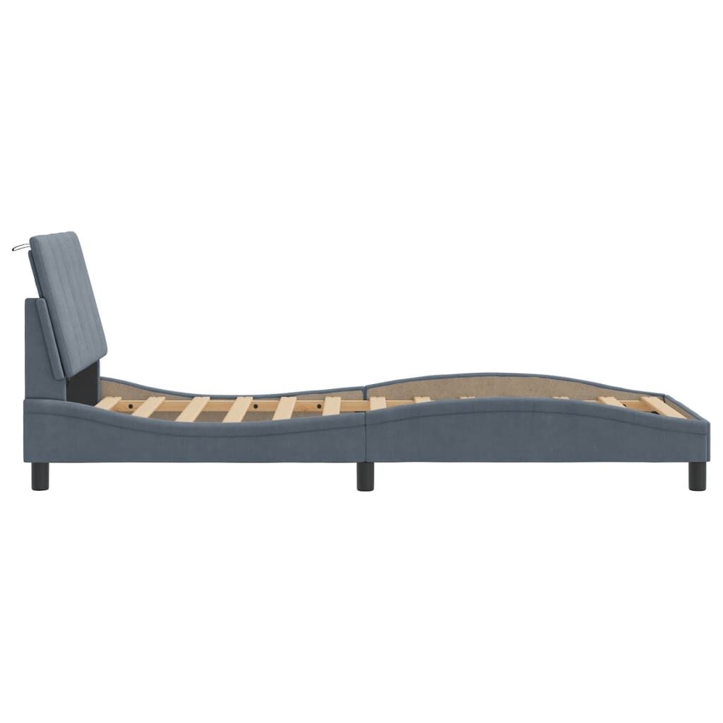 Bed Frame with LED without Mattress Dark Grey 90x190 cm Velvet Price