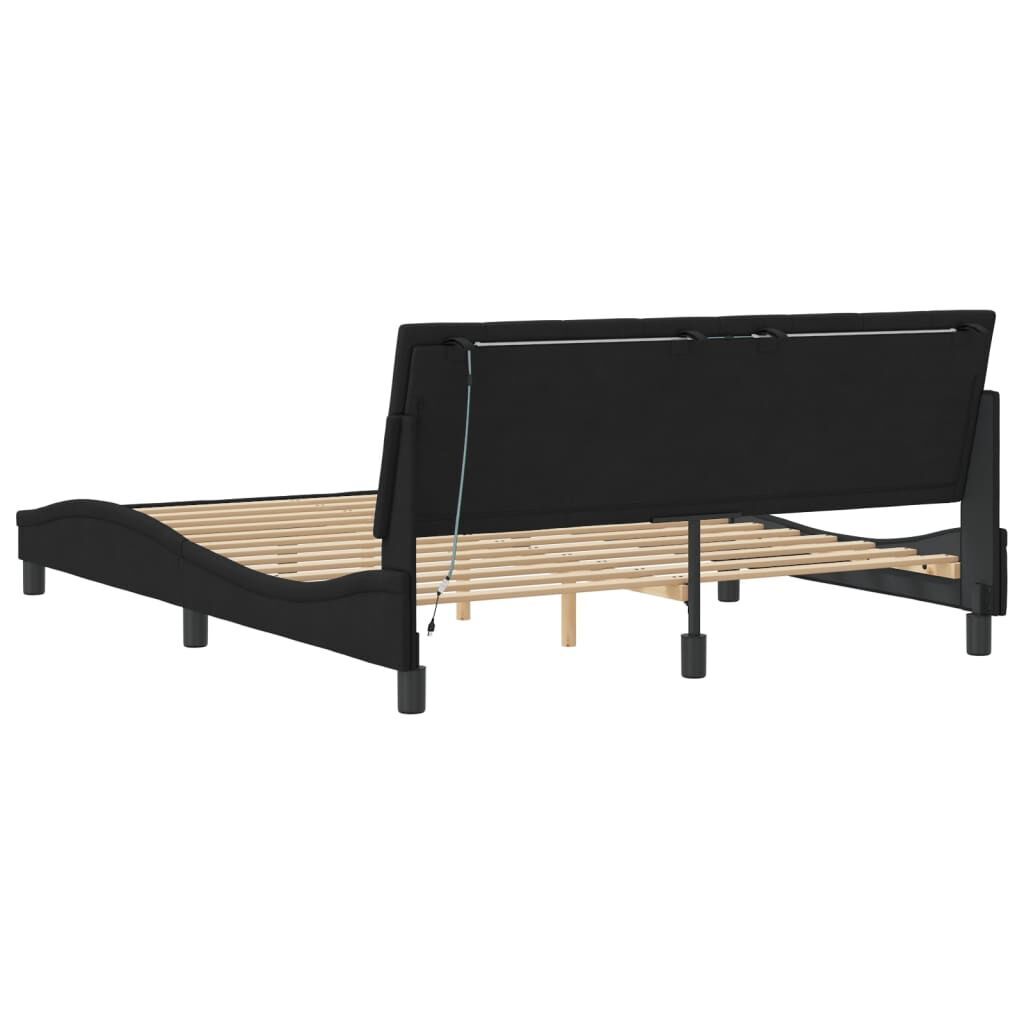 Bed Frame with LED without Mattress Black 152x203 cm Queen Velvet Price