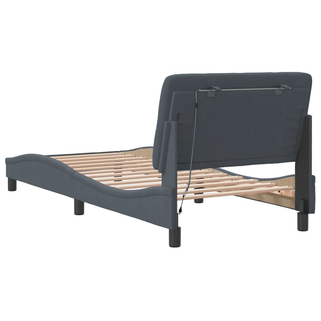 Bed Frame with LED without Mattress Dark Grey 90x190 cm Velvet Price