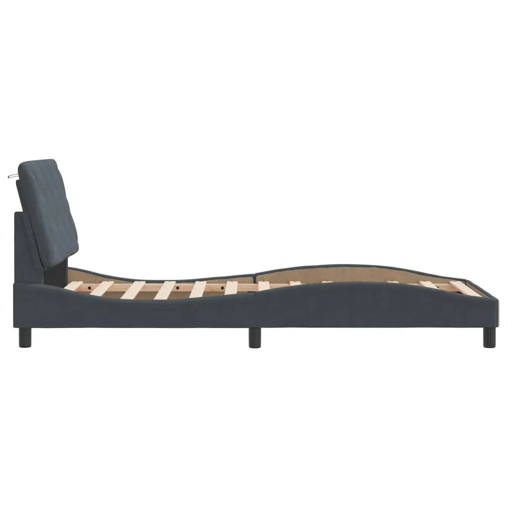 Bed Frame with LED without Mattress Dark Grey 90x190 cm Velvet Price