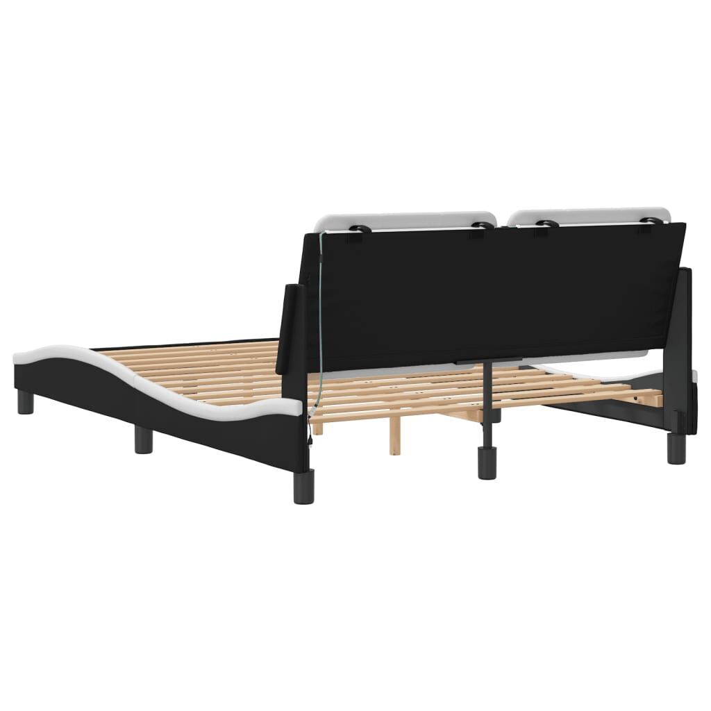 Bed Frame with LED without Mattress Black and White 137x187 cm Double Price