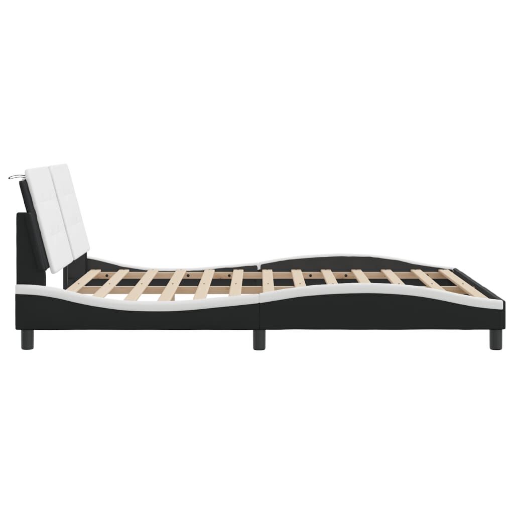 Bed Frame with LED without Mattress Black and White 152x203 cm Queen Price