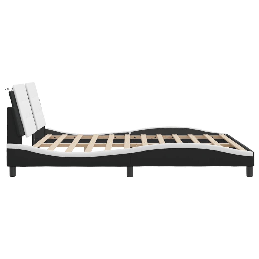 Bed Frame with LED without Mattress Black and White 183x203 cm King Price