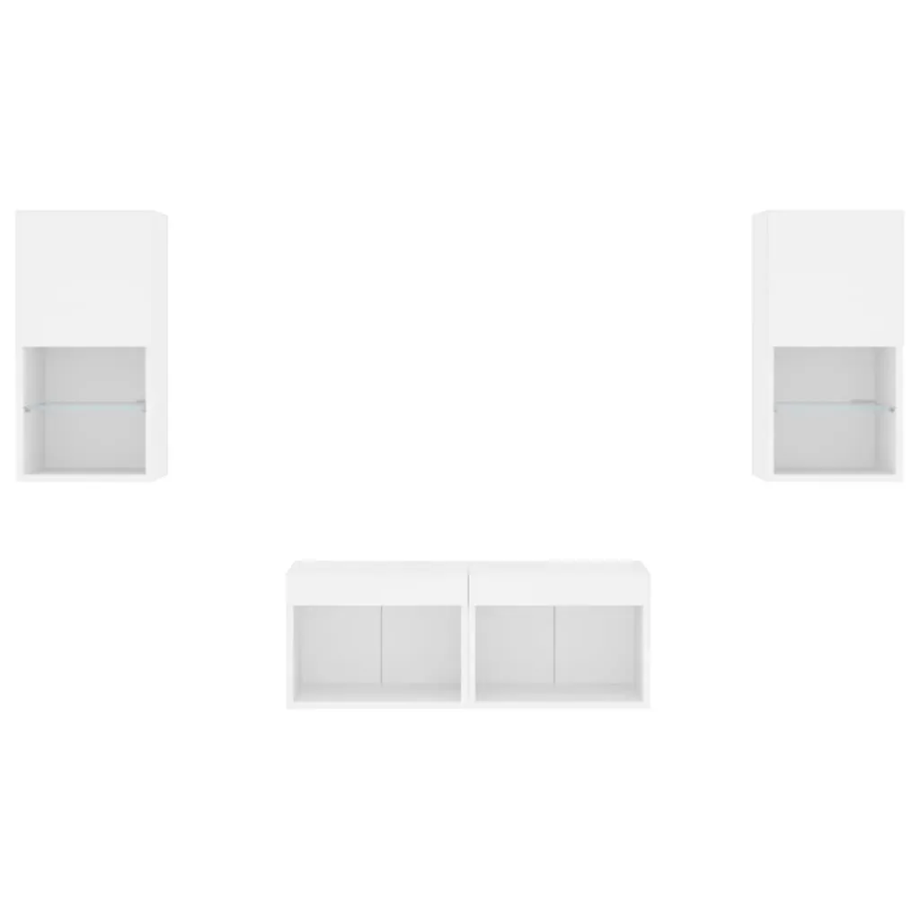 4 Piece TV Wall Cabinets with LED Lights White Price