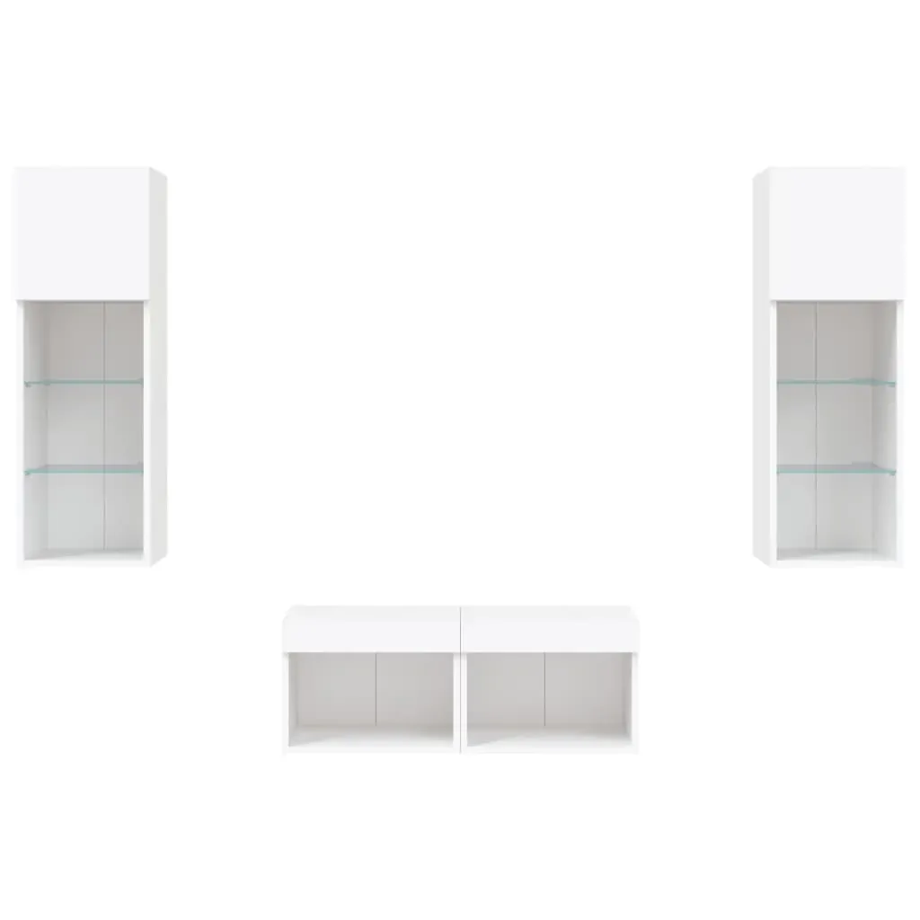 4 Piece TV Wall Cabinets with LED Lights White Price