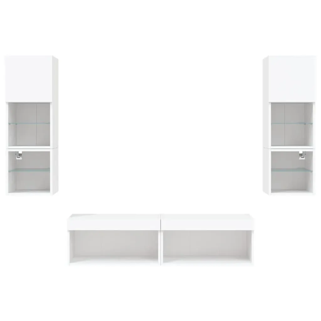 6 Piece TV Wall Units with LED White Engineered Wood Price