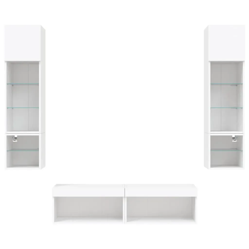 6 Piece TV Wall Units with LED White Engineered Wood Price