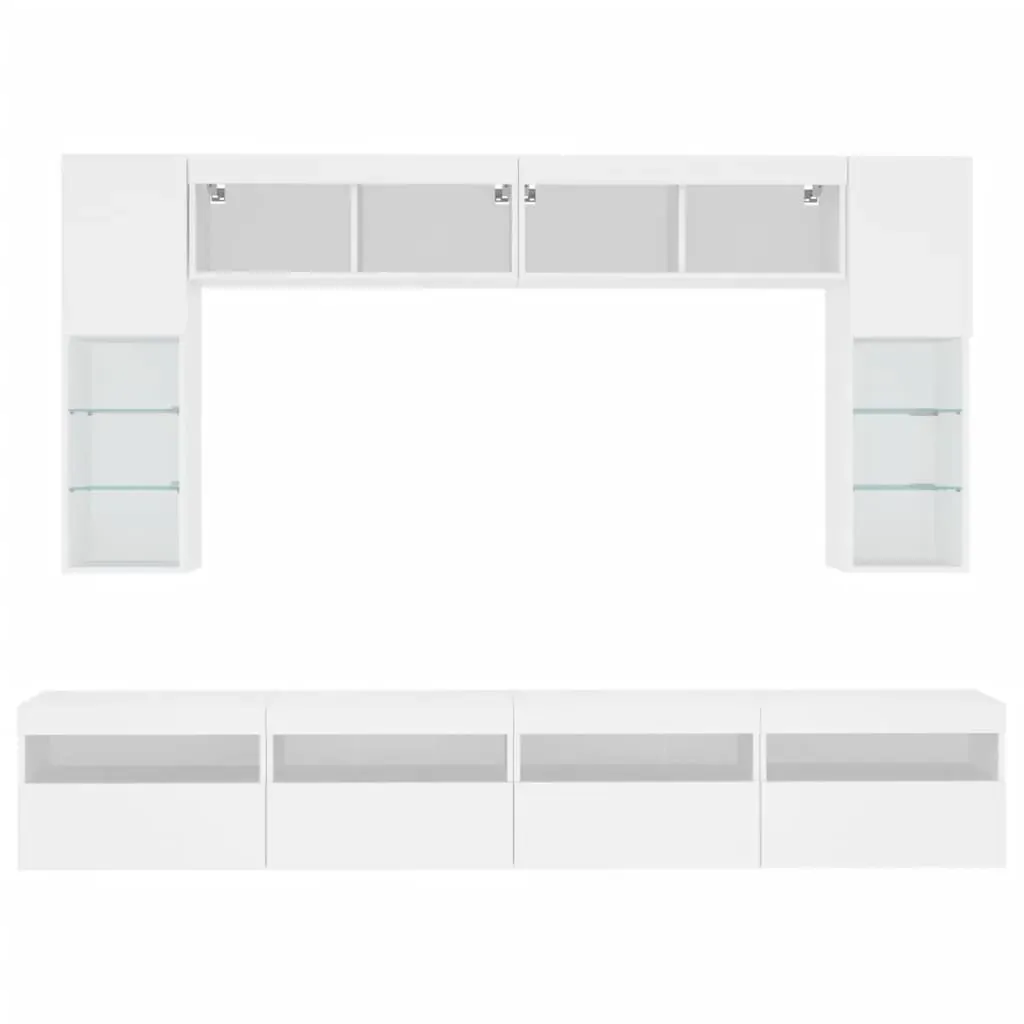 8 Piece TV Wall Cabinet Set with LED Lights White Price