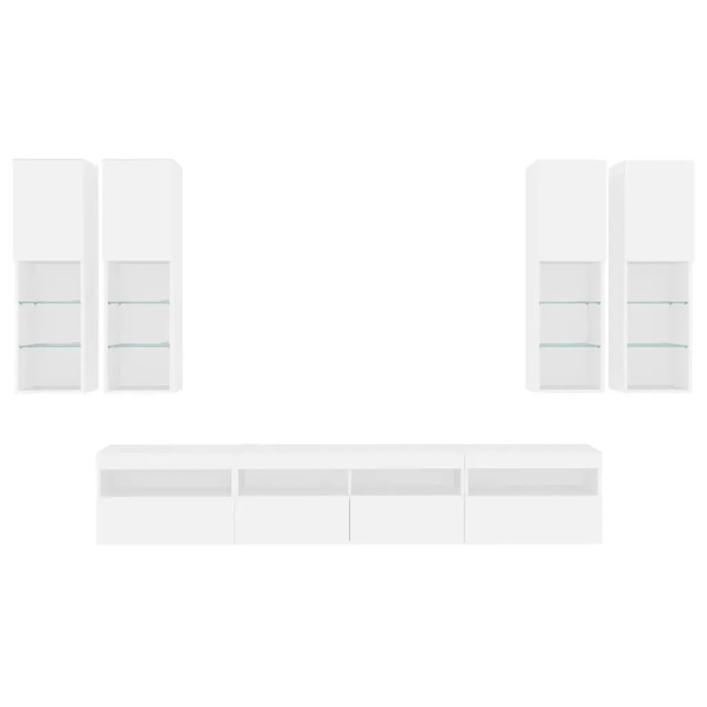 7 Piece TV Wall Cabinet Set with LED Lights White Price