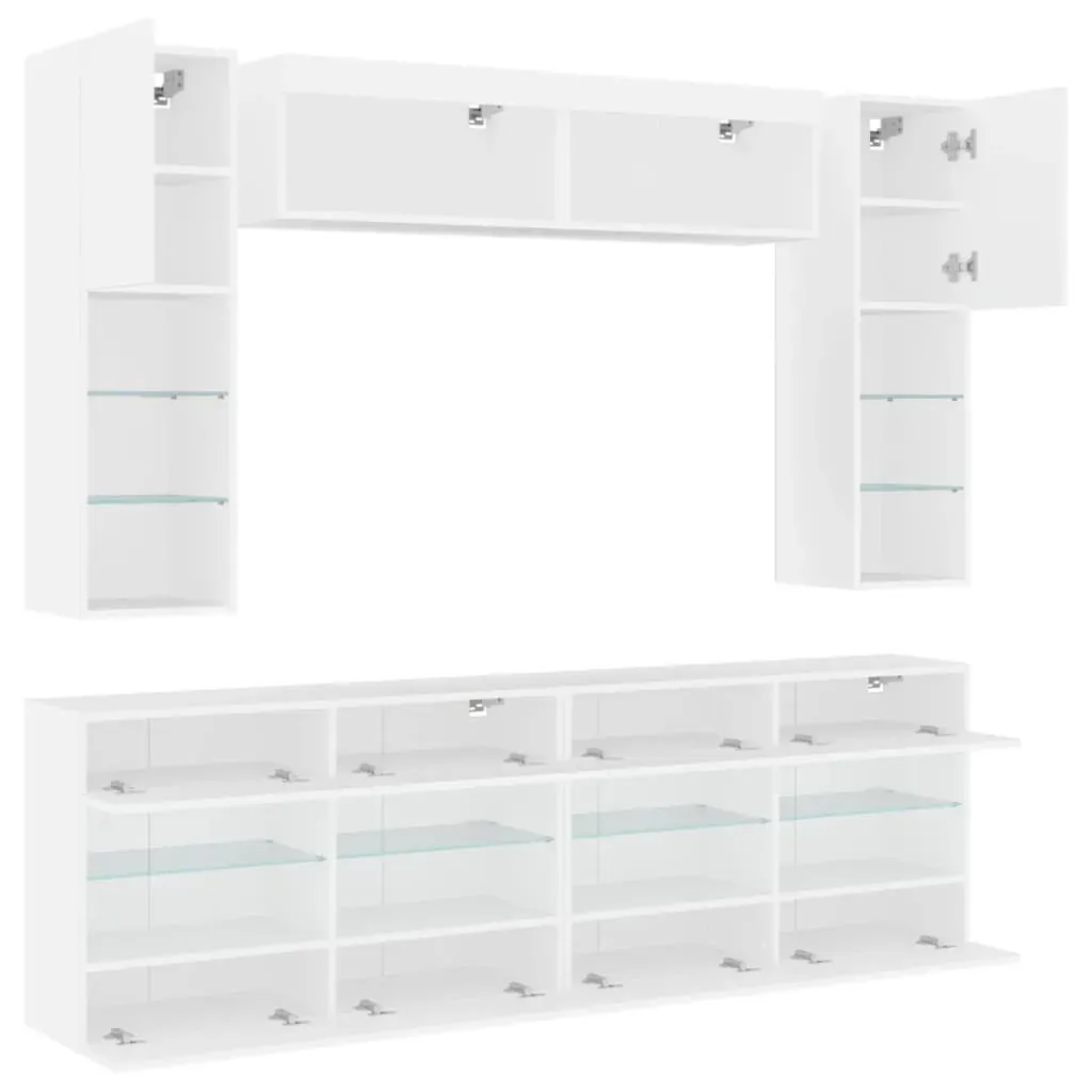 6 Piece TV Wall Cabinet Set with LED Lights White Price