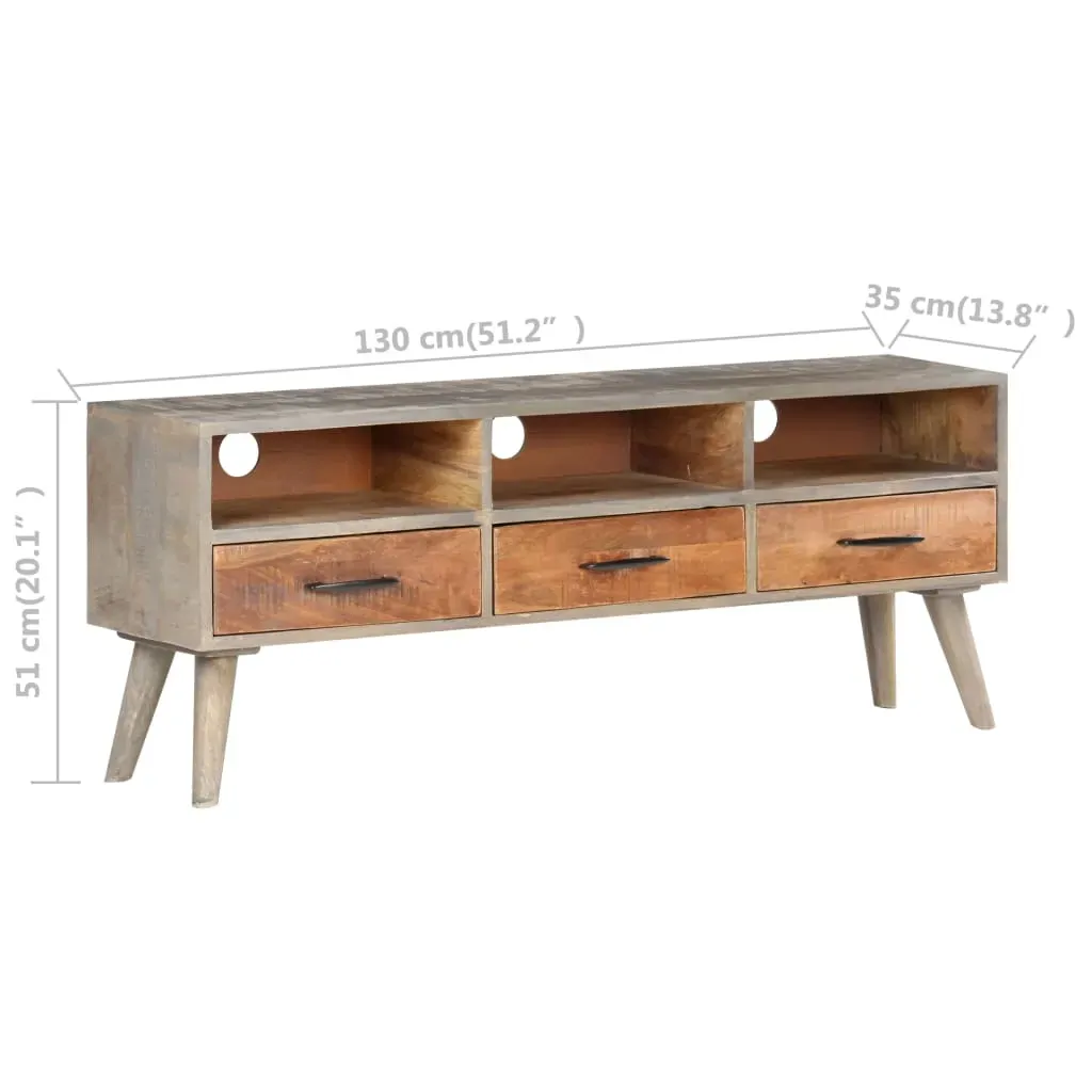 TV Cabinet Grey 130x35x51 cm Solid Rough Mango Wood Price