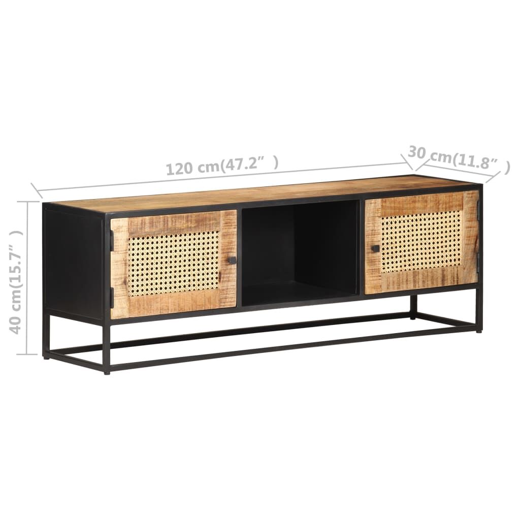 TV Cabinet 120x30x40 cm Rough Mango Wood and Natural Cane Price