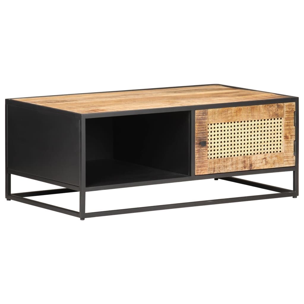Coffee Table 90x50x35 cm Rough Mango Wood and Natural Cane Price