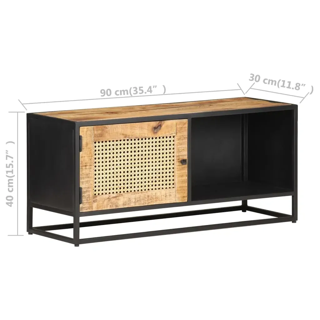 TV Cabinet 90x30x40 cm Rough Mango Wood and Natural Cane Price