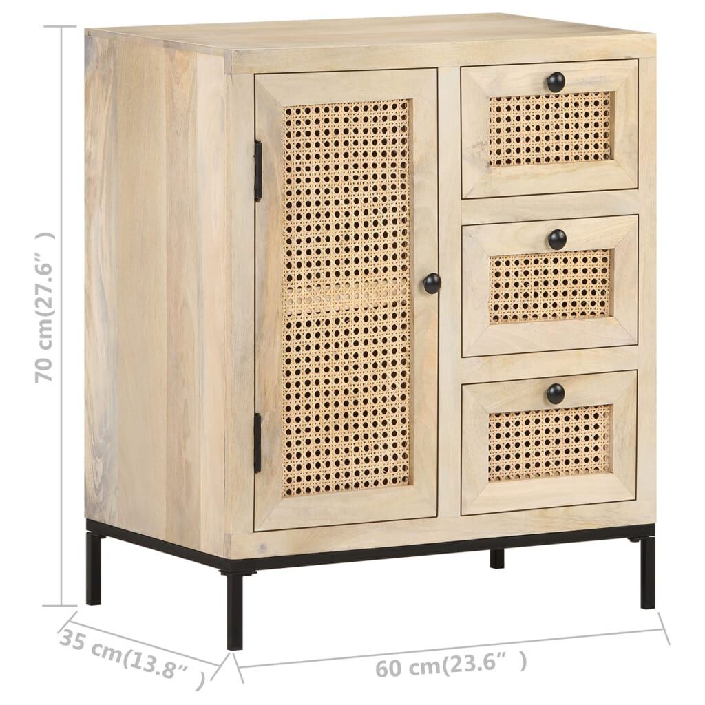 Sideboard 60x35x70 cm Solid Mango Wood and Natural Cane Price