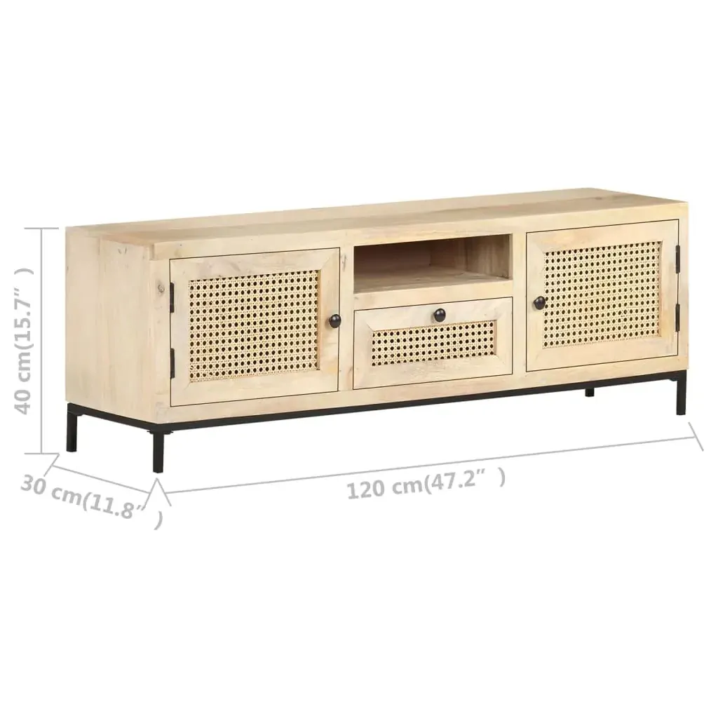 TV Cabinet 120x30x40 cm Solid Mango Wood and Natural Cane Price