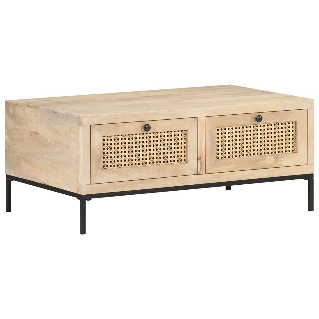 Coffee Table 90x50x37 cm Solid Mango Wood and Natural Cane Price