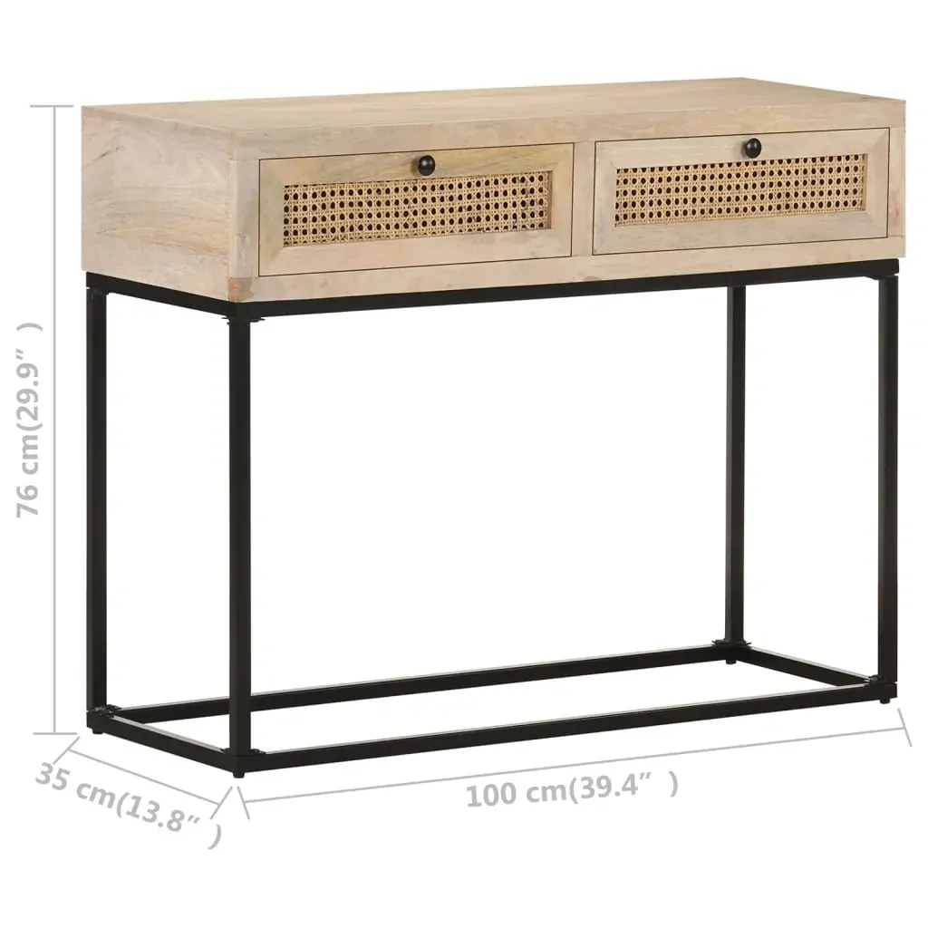 Console Table 100x35x76 cm Solid Mango Wood and Natural Cane Price