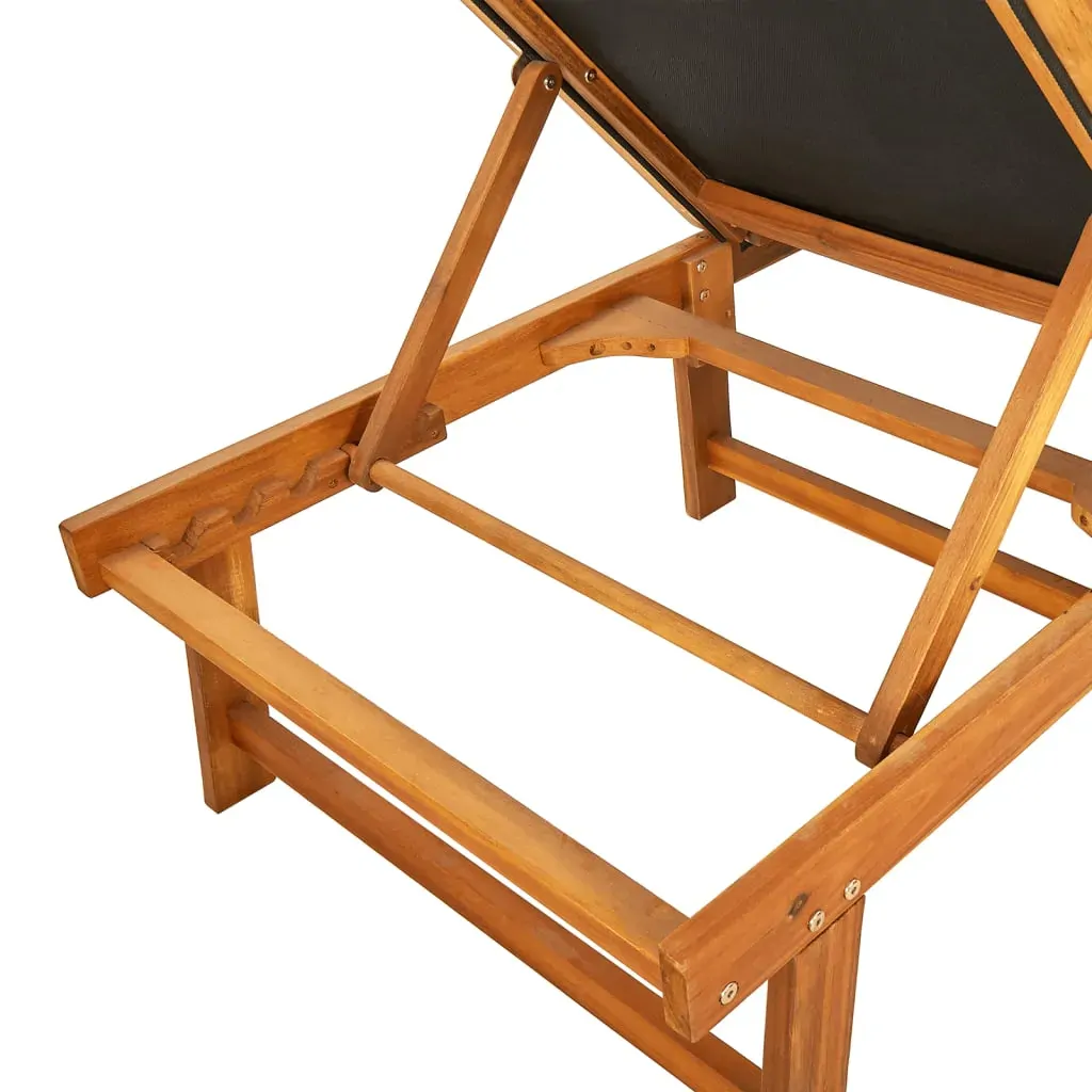 Sun Loungers 2 pcs Black Solid Wood Acacia and Textilene Price