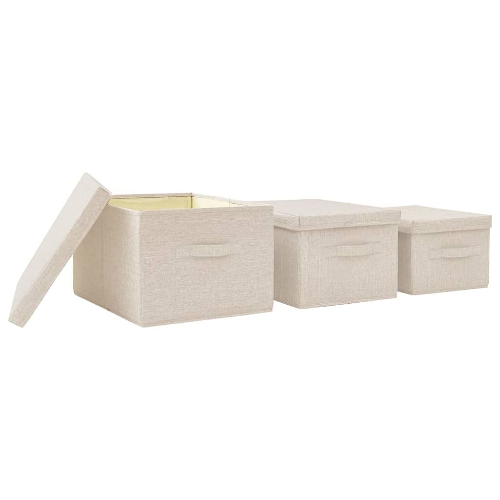 Stackable Storage Box Set of 3 Piece Fabric Cream Price