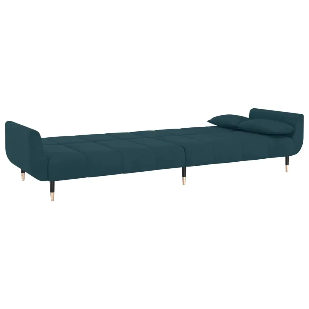 2-Seater Sofa Bed with Two Pillows Blue Velvet Price