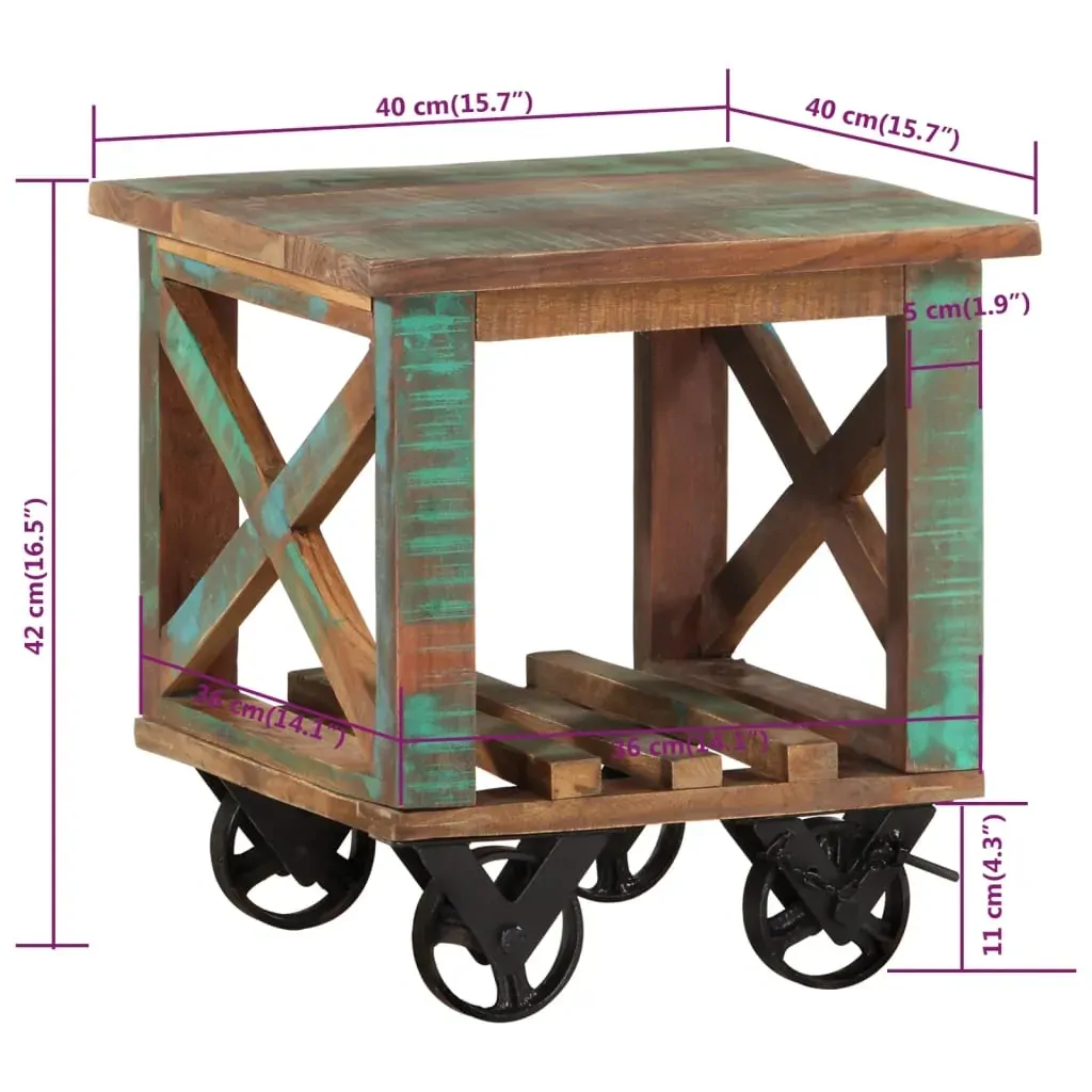 Side Table with Wheels 40x40x42 cm Solid Wood Reclaimed Price