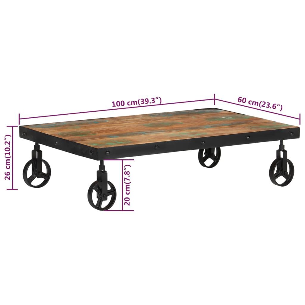 Coffee Table with Wheels 100x60x26 cm Solid Wood Reclaimed Price