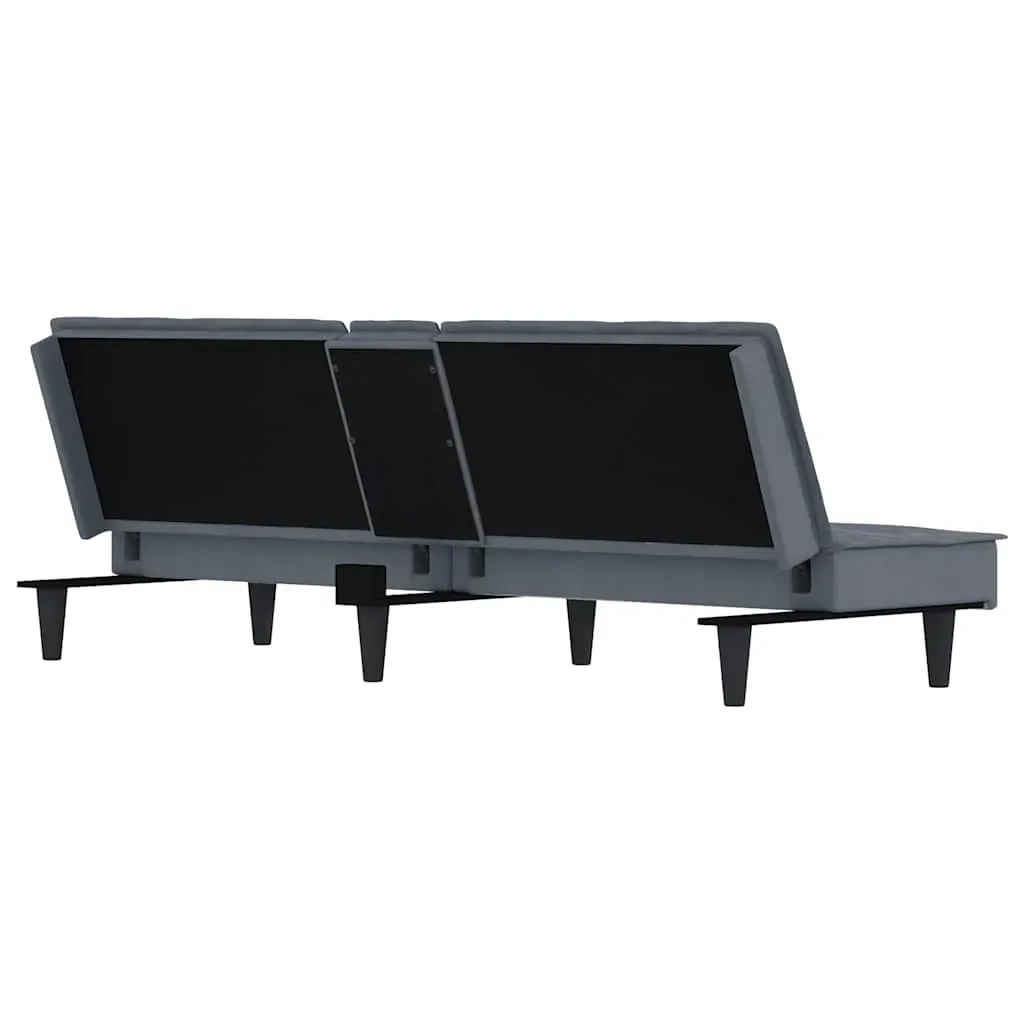 Sofa Bed with Cup Holders Dark Grey Velvet Price