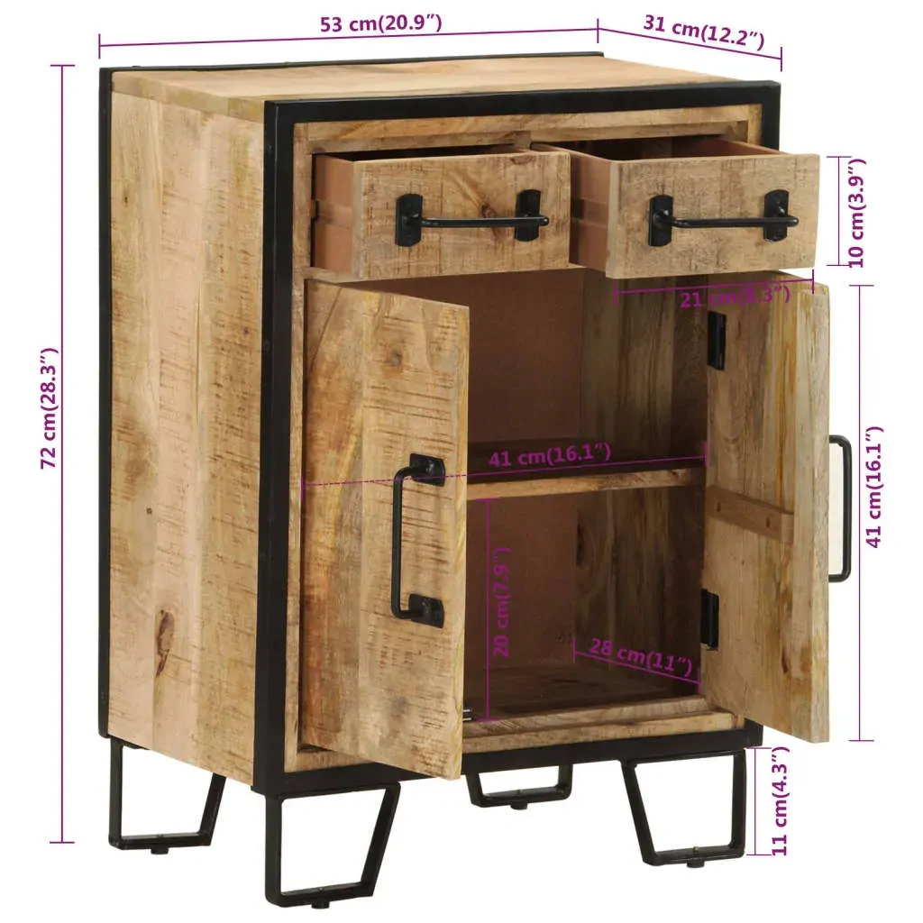 Sideboard with 2 Drawers 53x31x72 cm Solid Wood Mango and Iron Price