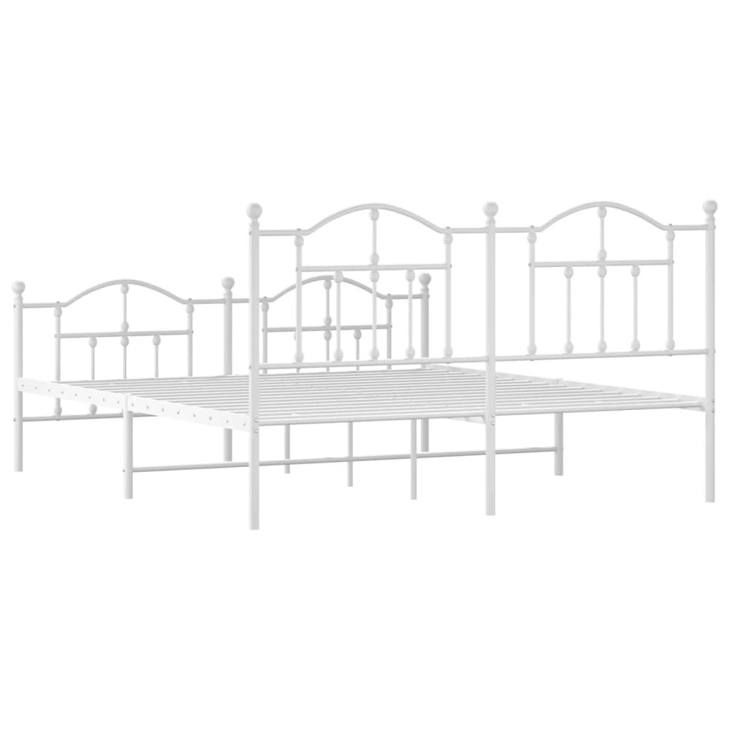 Metal Bed Frame without Mattress with Footboard White 183x203 cm King Price