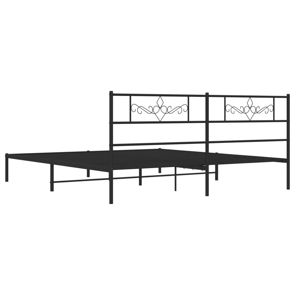Metal Bed Frame without Mattress with Headboard Black 183x203 cm King Price