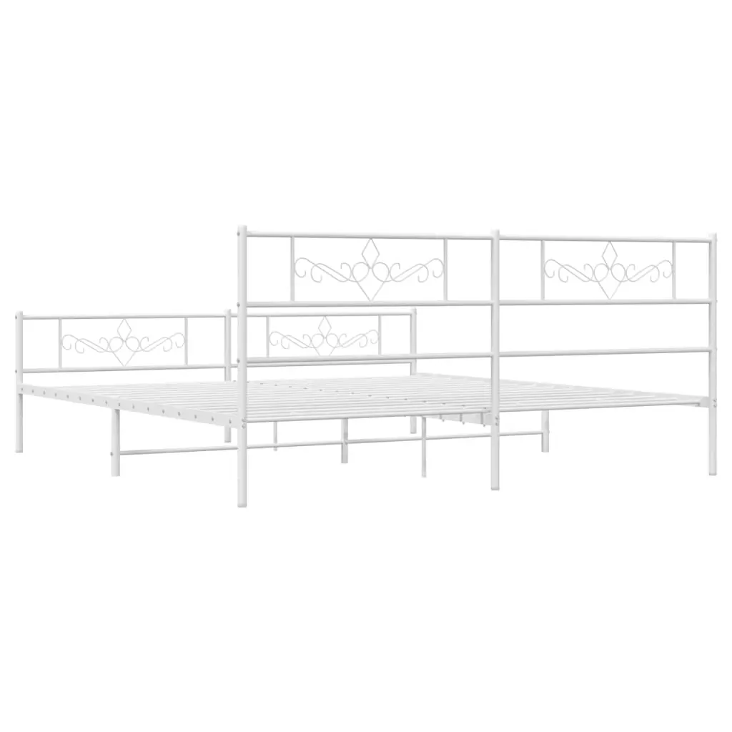 Metal Bed Frame without Mattress with Footboard White 183x203 cm King Price