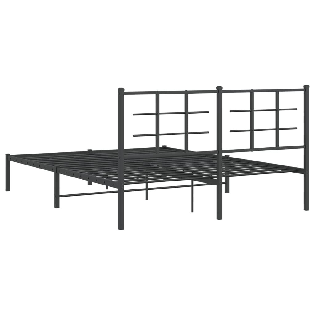 Metal Bed Frame without Mattress with Headboard Black 150x200 cm Price