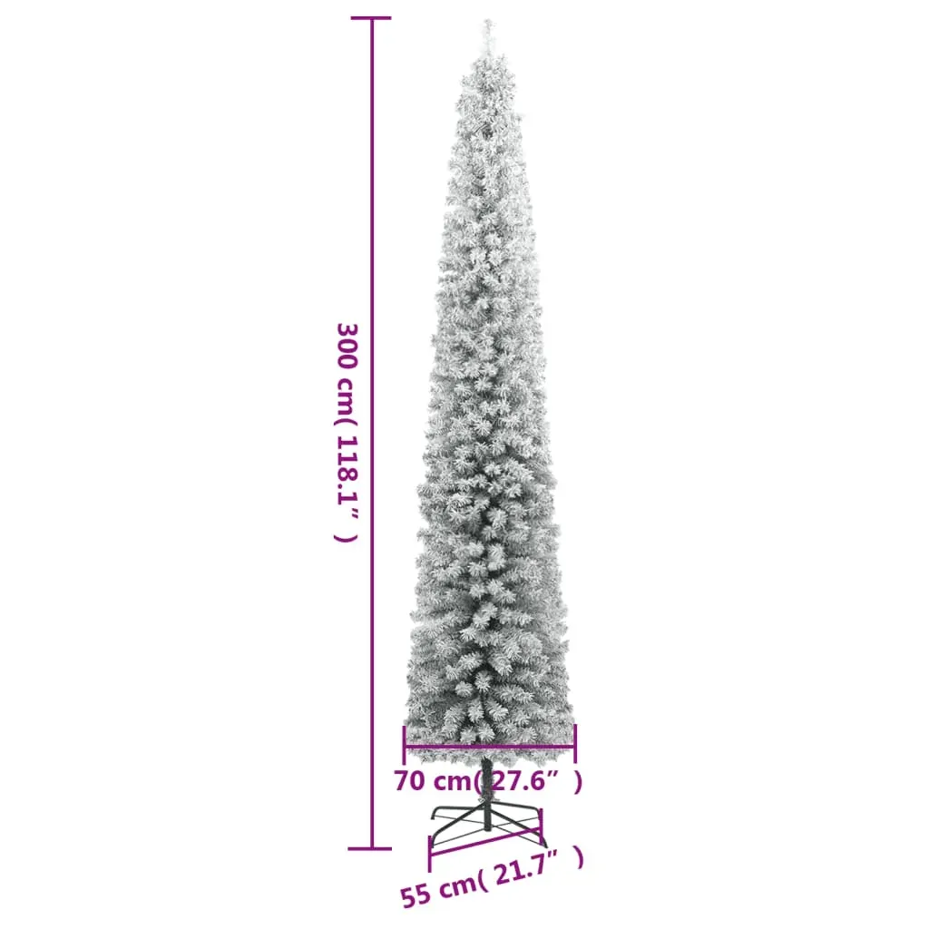 Slim Christmas Tree with Stand and Flocked Snow 300 cm PVC Price
