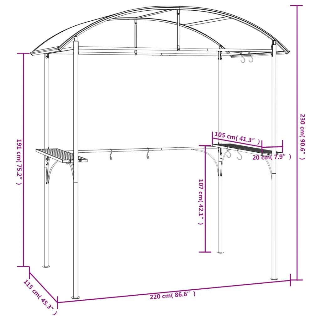 BBQ Gazebo with Side Shelves Anthracite 220x115x230 cm Steel Price