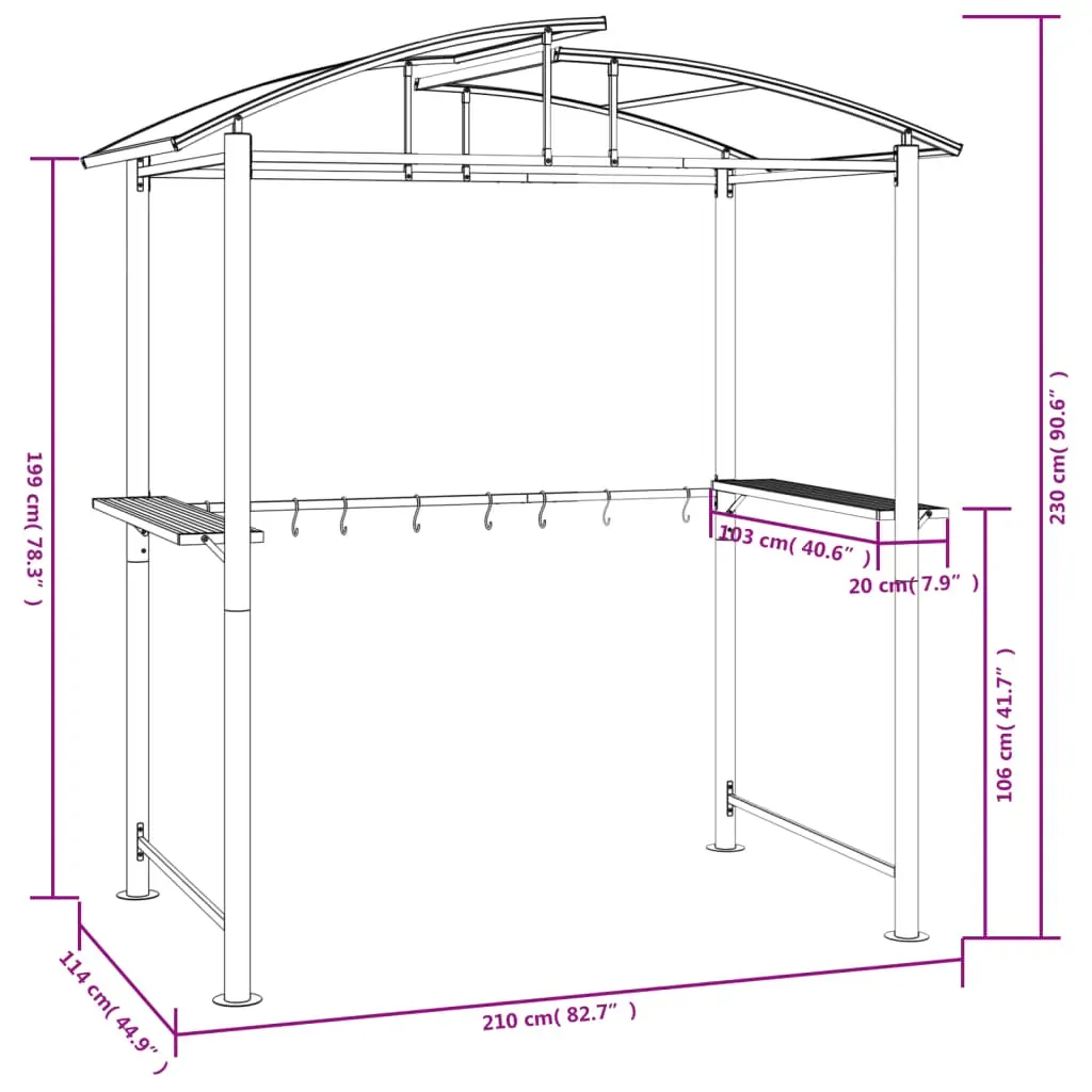 BBQ Gazebo with Side Shelves Anthracite 210x114x230 cm Steel Price