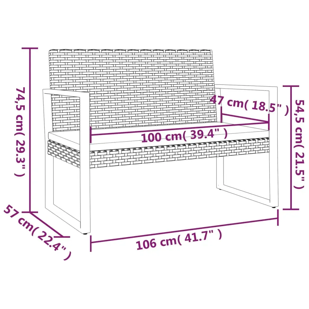 Garden Bench with Cushions Black 106 cm Poly Rattan Price