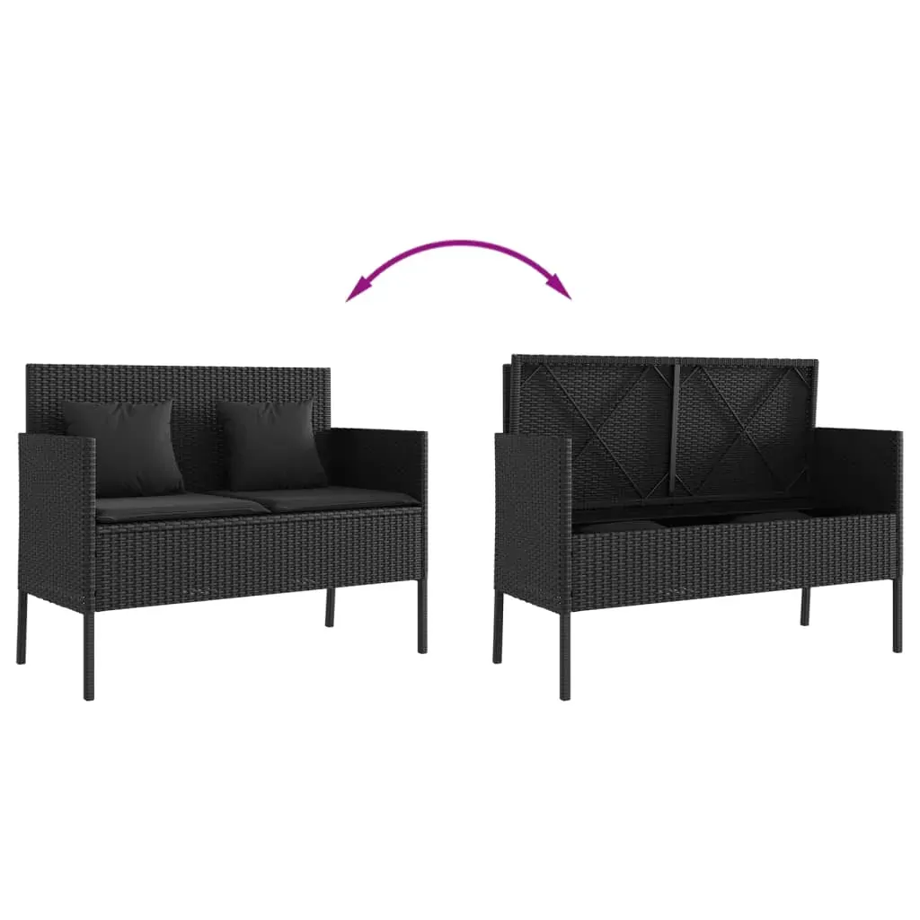 Garden Bench with Cushions Black Poly Rattan Price