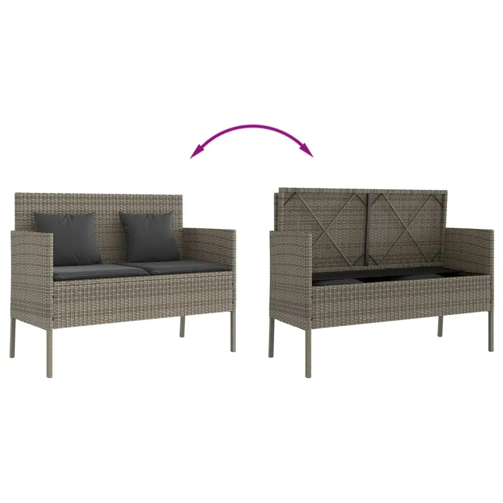 Garden Bench with Cushions Grey Poly Rattan Price