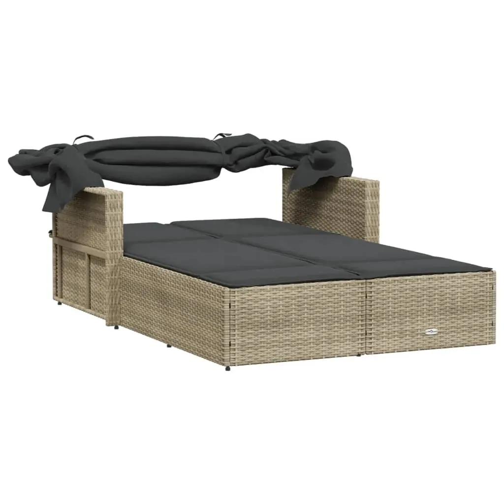 Double Sun Lounger with Canopy and Cushions Light Grey Poly Rattan Price