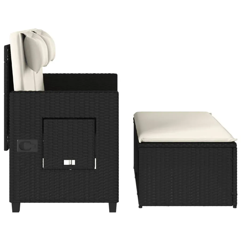 Reclining Garden Bench with Cushions Black Poly Rattan Price