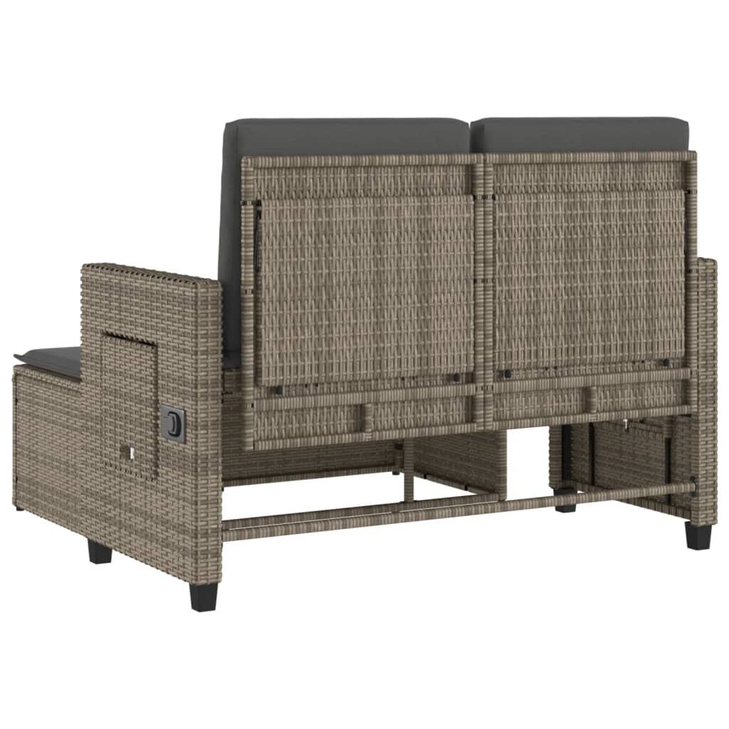 Reclining Garden Bench with Cushions Grey Poly Rattan Price