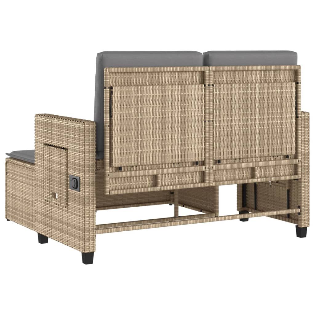 Reclining Garden Bench with Cushions Beige Poly Rattan Price