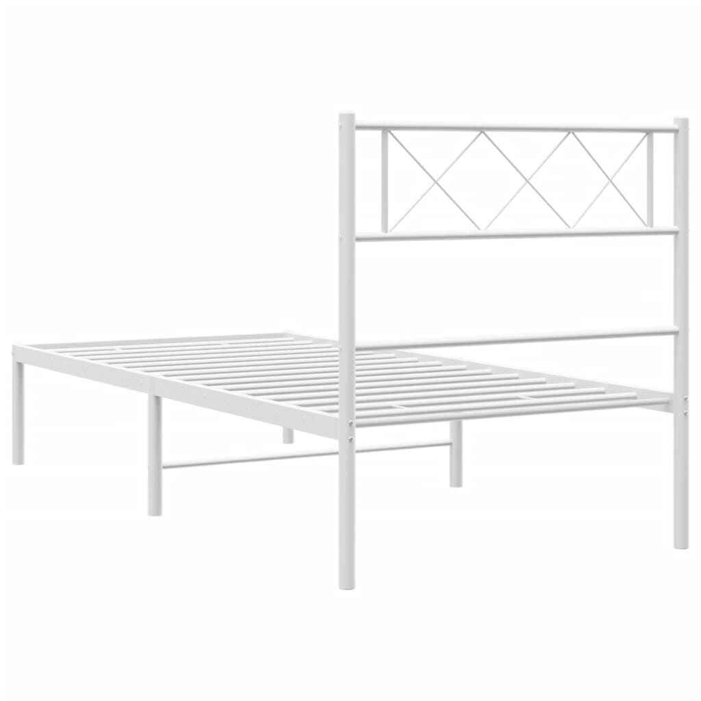 Metal Bed Frame without Mattress with Headboard White 90x190 cm Price