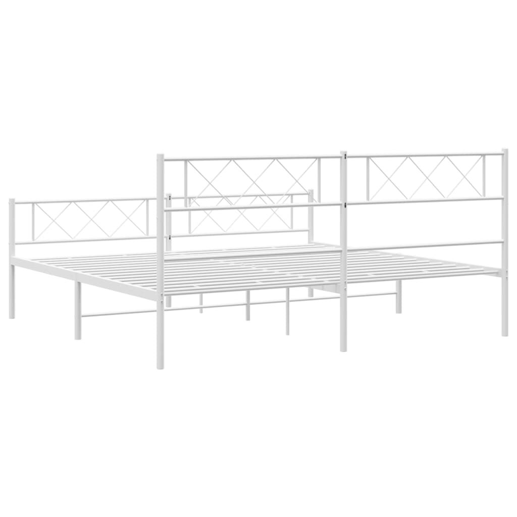 Metal Bed Frame without Mattress with Footboard White 183x203 cm King Price