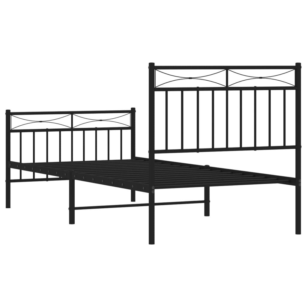 Metal Bed Frame without Mattress with Footboard Black 90x190 cm Price