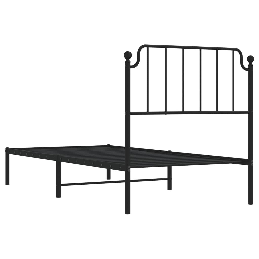 Metal Bed Frame without Mattress with Headboard Black 90x190 cm Price
